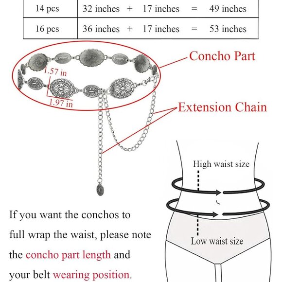 Western Metal Concho Belt for Women Cowgirl Chain Belts for Dresses Jeans Countr - Picture 4 of 9